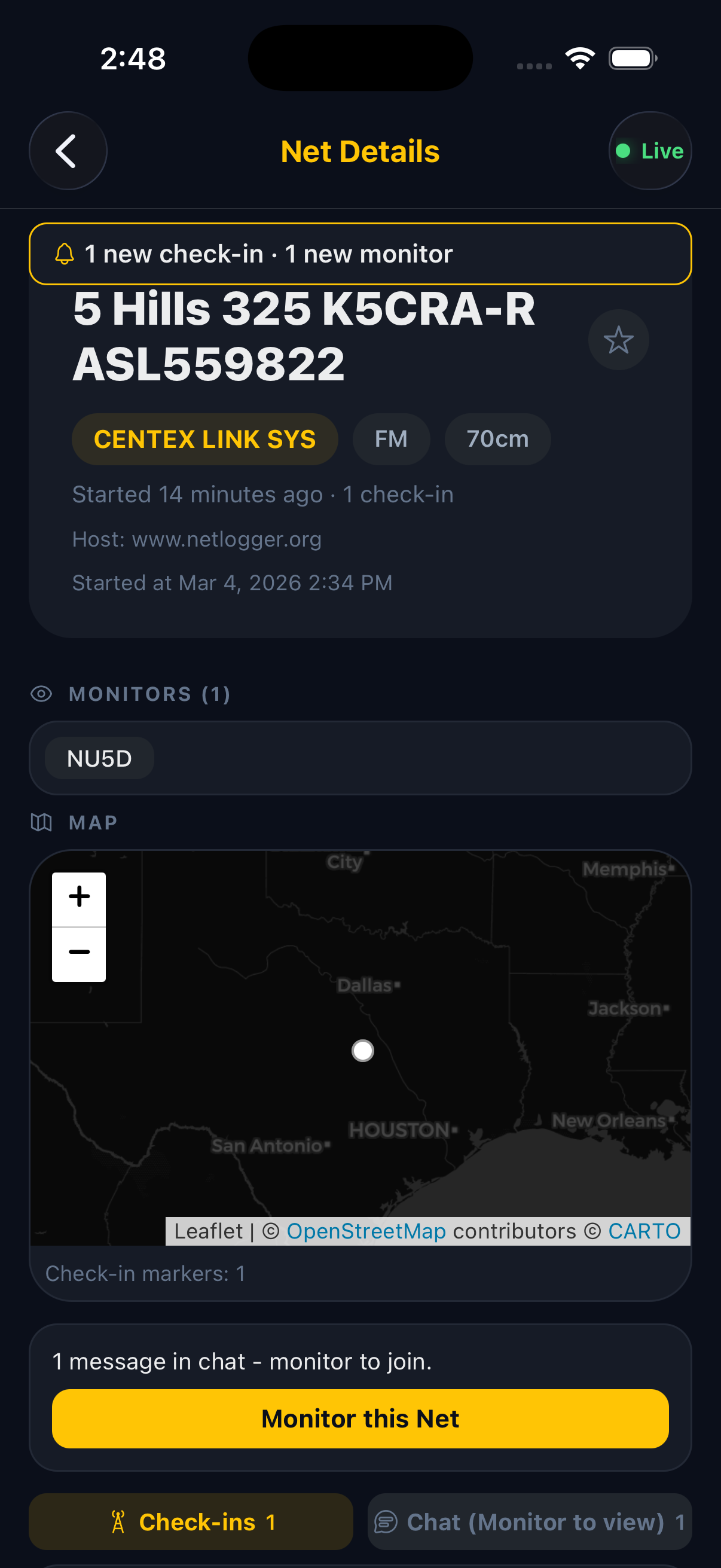 Net details with live status and map